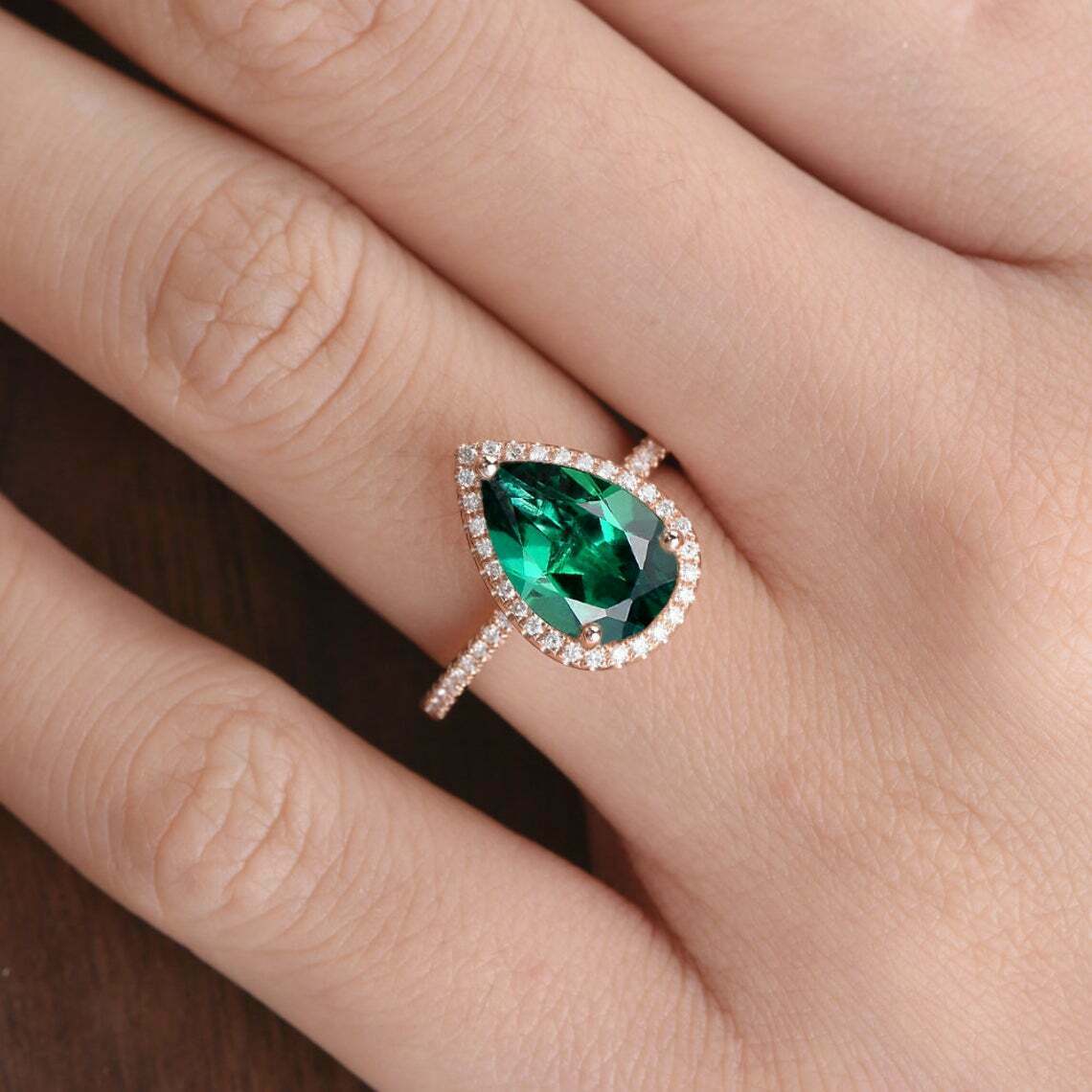 2 CT Pear Cut Green Emerald Diamond 925 Sterling Silver Halo Engagement Ring