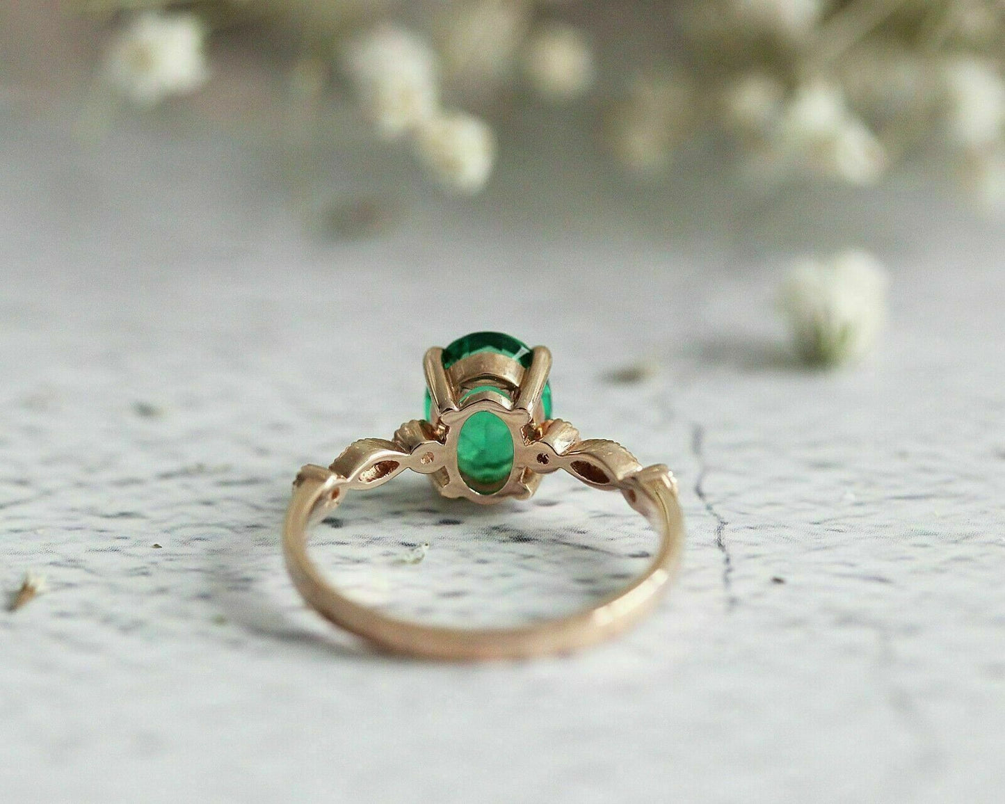 1 CT Oval Cut Green Emerald 925 Sterling Sliver Vintage Wedding Women Ring