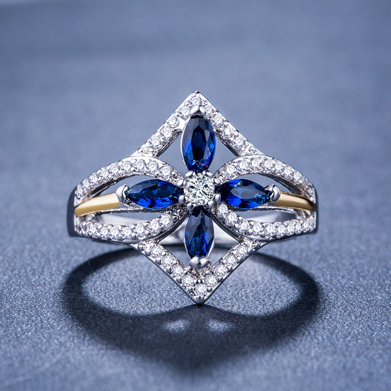 1 CT Marquise Cut Blue & White Sapphire Diamond 925 Sterling Silver Pretty Women Wedding Ring