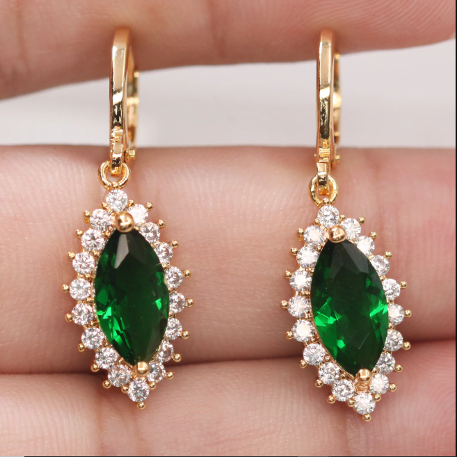 4 CT Marquise Cut Green Emerald Drop/Dangal Halo Earrings 925 Sterling Silver