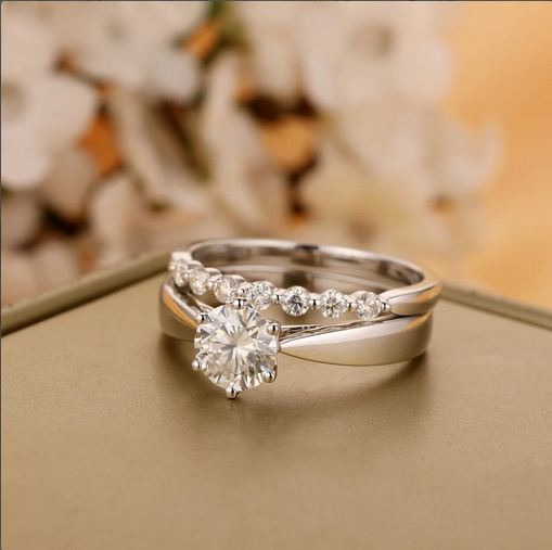 Ct Round Cut 925 Sterling Silver Engagement Wedding Ring Set