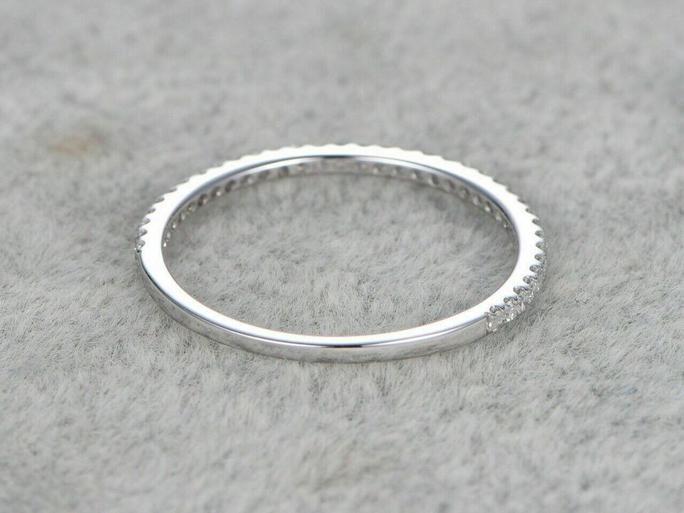 0.02 Ct Round Cut White Diamond 14k White Gold Plated Half Eternity Engagement Wedding Band Ring On 925 Sterling Silver