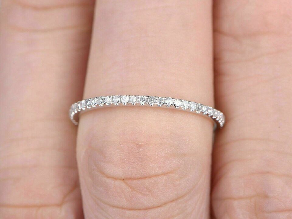 0.02 Ct Round Cut White Diamond 14k White Gold Plated Half Eternity Engagement Wedding Band Ring On 925 Sterling Silver