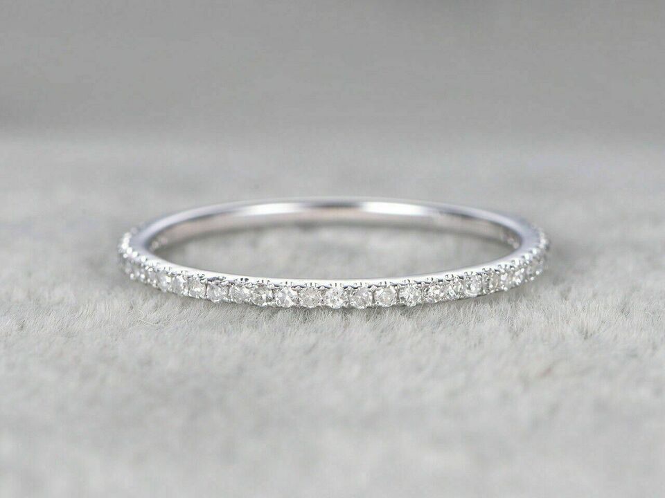 Ct Round Cut White Diamond 14k White Gold Plated Half Eternity Engagement Wedding Band Ring On 925 Sterling Silver