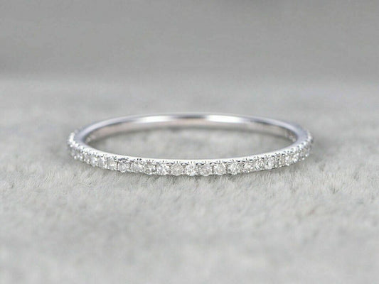 0.02 Ct Round Cut White Diamond 14k White Gold Plated Half Eternity Engagement Wedding Band Ring On 925 Sterling Silver
