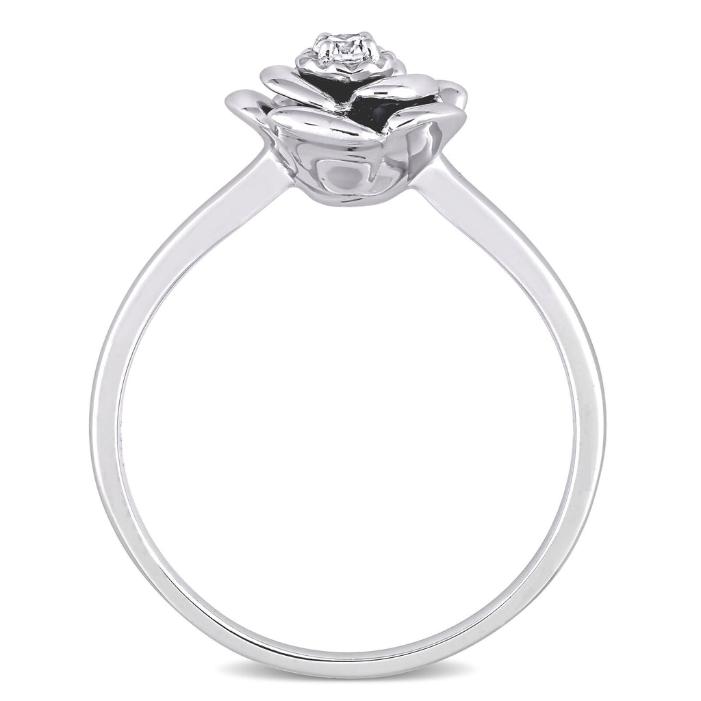 0.05 Ct Round Cut White Diamond 14k White Gold Over Accent Flower Solitaire Ring On 925 Sterling Silver