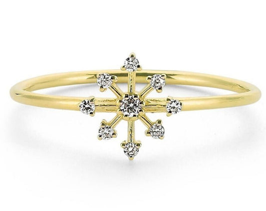 0.07 Ct Round Cut Diamond Flower Promise Ring For Girls 14k Gold Yellow Gold Finish On 925 Sterling Silver