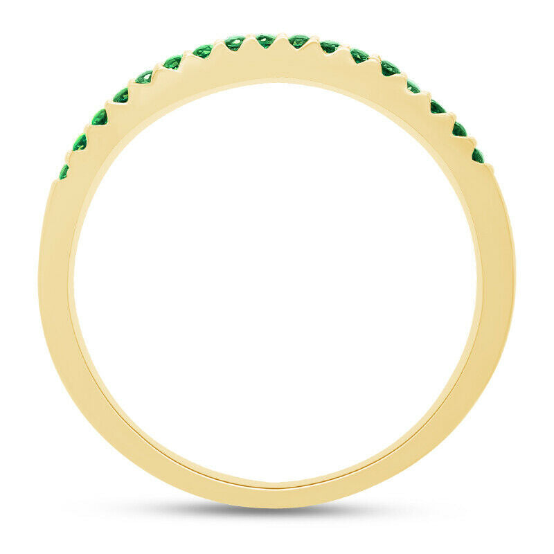0.12 Ct Round Cut Emerald Diamond 14K Yellow Gold Over Anniversary Band Ring 925 Sterling Silver