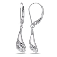 0.22 Ct Round Cut Diamond 14K White Gold Finish Accent Calla Lily Leverback Earrings 925 Sterling Silver