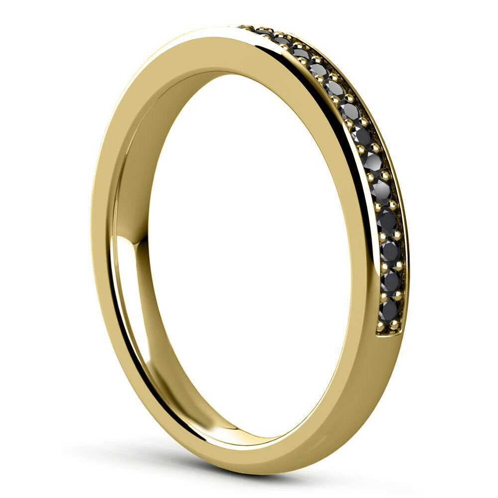 0.25 Ct Black Diamond 14k Yellow Gold Finish Pave Eternity Wedding Band Ring 925 Sterling Silver