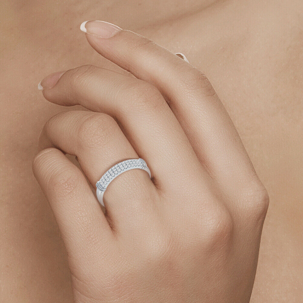 0.35 Ct Round Cut Diamond 14K White Gold Finish Wedding Anniversary Band Ring 925 Sterling Silver