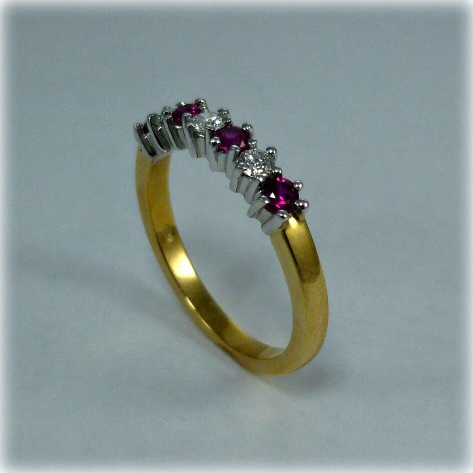 0.50Ct Round Cut Red Ruby Half Eternity Womens Wedding Ring Band 14k Yellow Gold Over