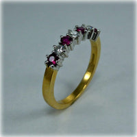 0.50Ct Round Cut Red Ruby Half Eternity Womens Wedding Ring Band 14k Yellow Gold Over