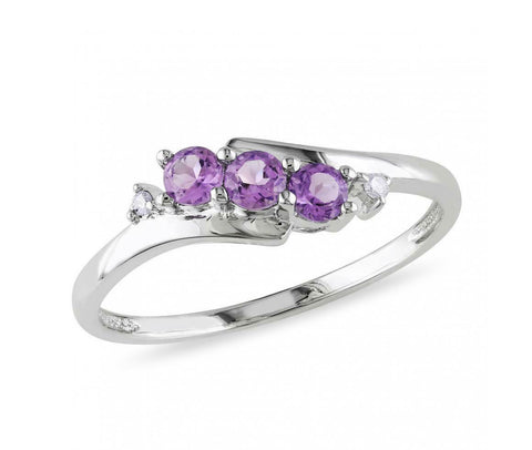 1Ct Round Cut Amethyst Three Stone Diamond Engagement Wedding Promise Ring 14K White Gold Finish 925 Sterling Silver