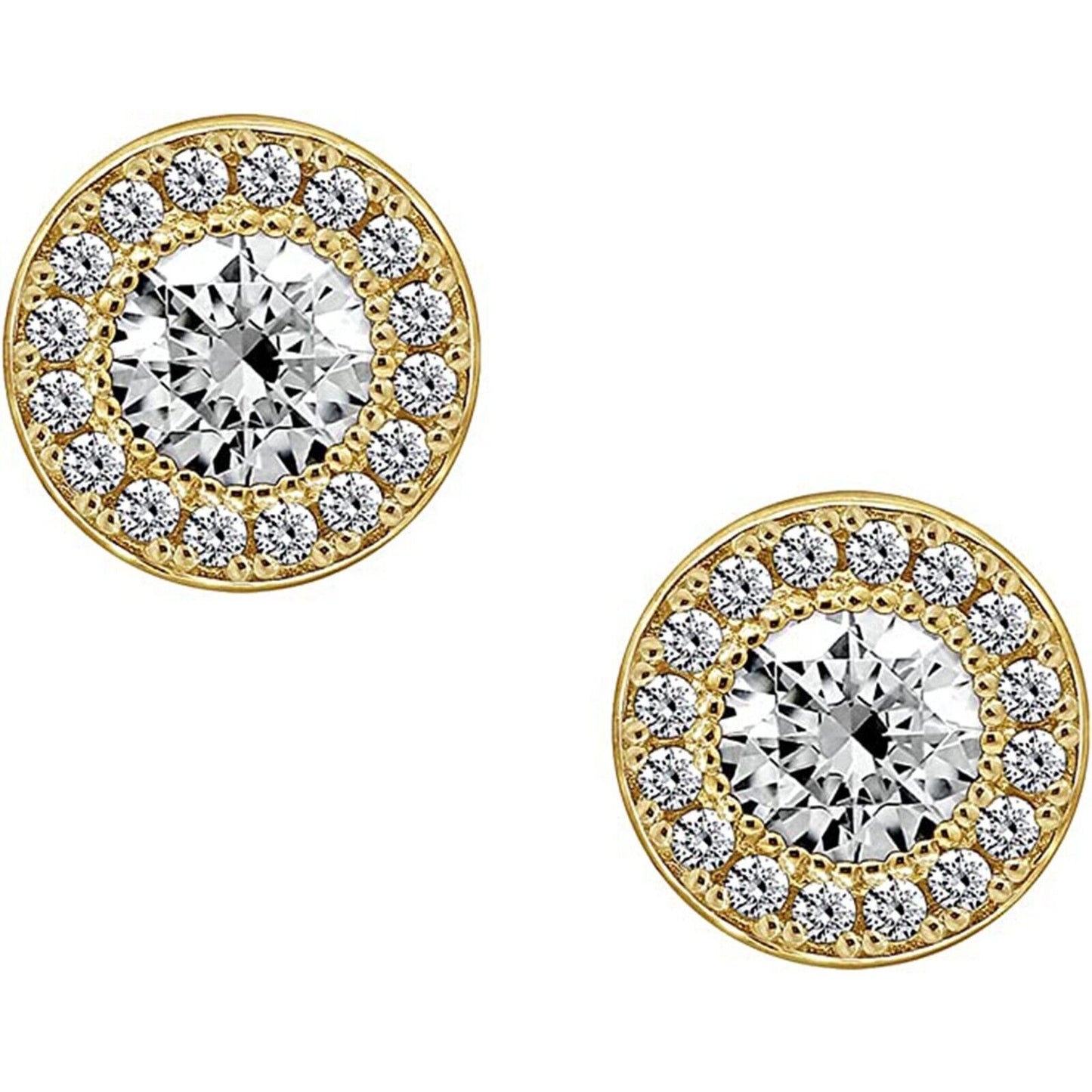 0.75Ct Round Cut Diamond 14K Yellow Gold Over Halo Womens Stud Earrings 925 Sterling Silver