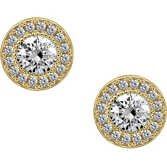 0.75Ct Round Cut Diamond 14K Yellow Gold Over Halo Womens Stud Earrings 925 Sterling Silver