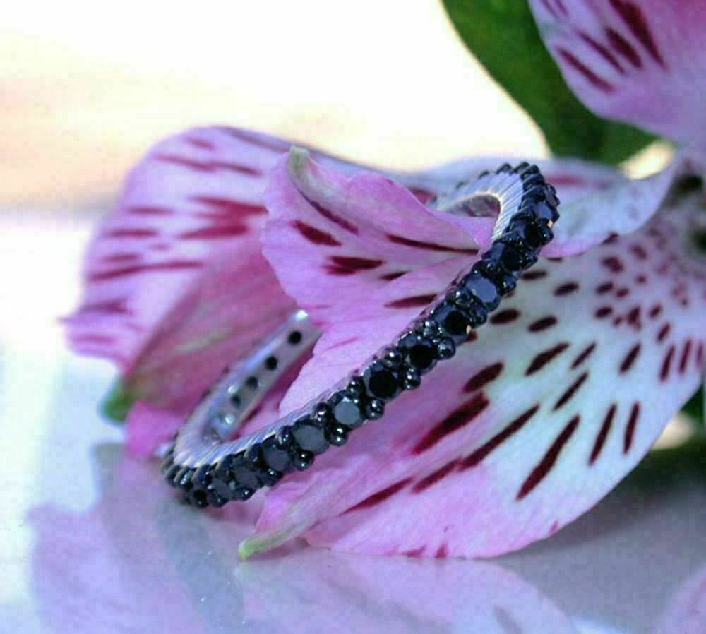 0.80 Ct Round Cut Black Diamond Full Eternity Wedding Band 14k White Gold Finish 925 Sterling Silver