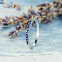 0.80Ct Round Cut Blue Sapphire Half Eternity14K White Gold Over Wedding Band Ring Plated On 925 Sterling Silver