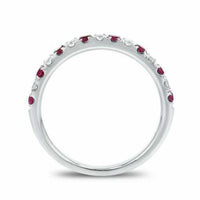 0.80Ct Round Cut Red Ruby & Diamond Half Eternity Wedding Promise Ring 14K White Gold Finish 925 Sterling Silver