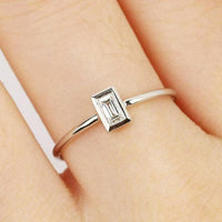1 Ct Emerald Cut Diamond 14K White Gold Finish Engagement Solitaire Ring 925 Sterling Silver
