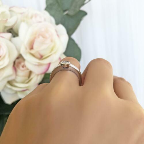 1.00 Ct Bezel Set VVS1 Diamond Round Cut Solitaire Engagement Ring 14K White Gold Plated On 925 Sterling Silver
