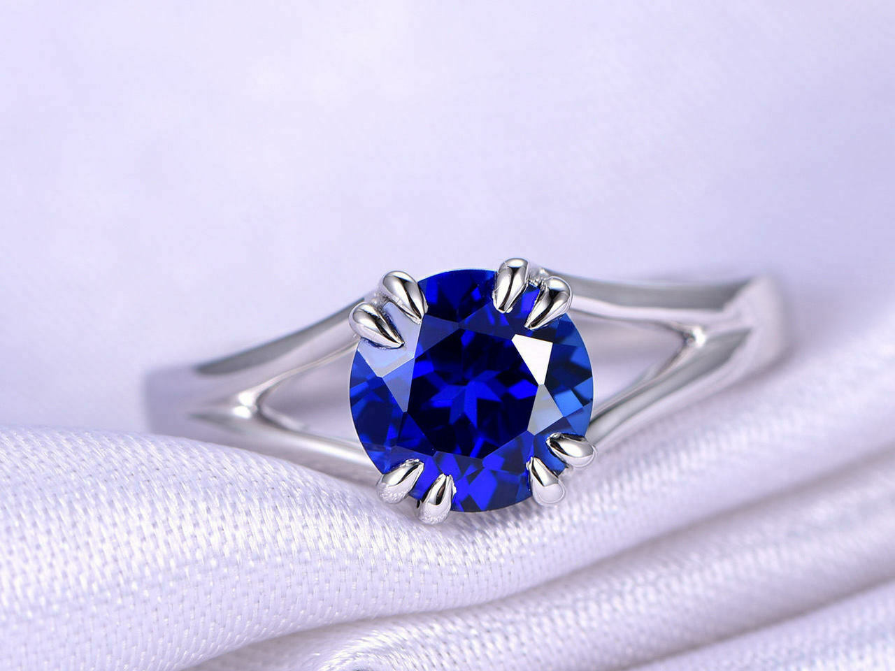 18k White Gold Blue Sapphire & Diamond Open Shank Ring