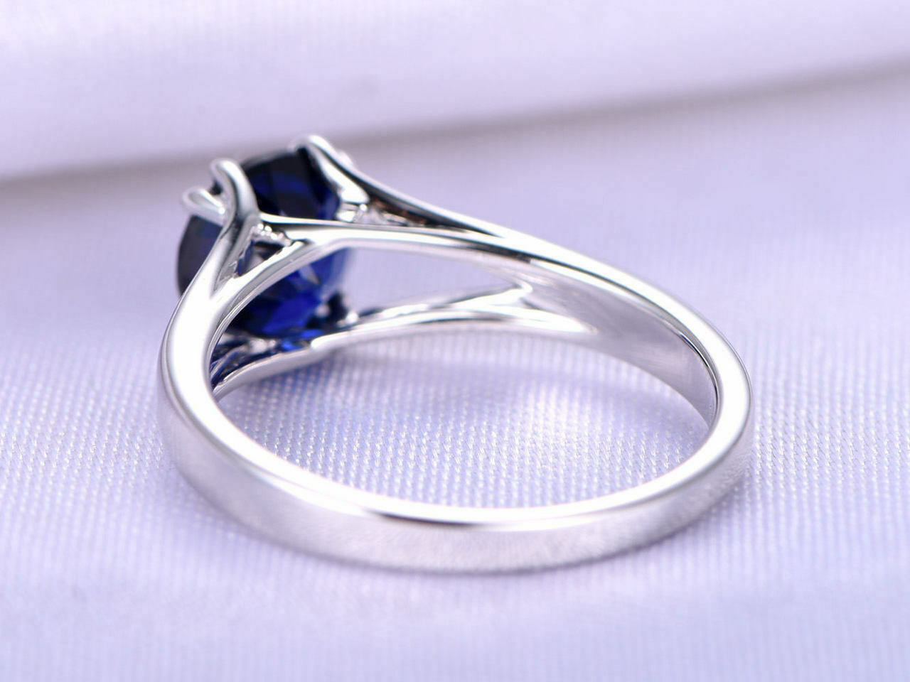 1 CT Round Cut Blue Sapphire 14k White Gold Over on 925 Sterling Silver Solitaire Promise Ring