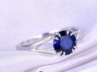 1 CT Round Cut Blue Sapphire 14k White Gold Over on 925 Sterling Silver Solitaire Promise Ring