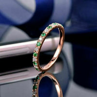 1/2Ct Round Cut Green Emerald & Diamond Half Eternity Wedding Band 14K Rose Gold Plated On 925 Sterling Silver