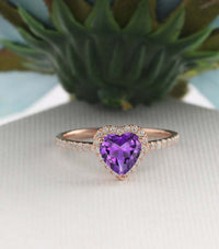 1.30 Ct Heart Cut Amethyst Diamond 14k Rose Gold Over Engagement Wedding Ring