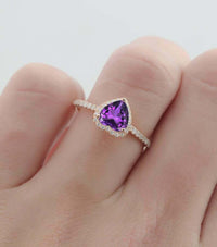 1.30 Ct Heart Cut Amethyst Diamond 14k Rose Gold Over Engagement Wedding Ring