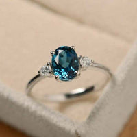 1.5 Ct Oval Cut Blue Topaz Diamond Engagement Wedding Ring 14K White Gold Over 925 Sterling Silver