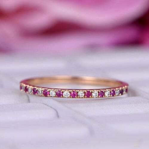 1.50 CT Round Cut Pink Sapphire 14K Rose Gold Over Half Eternity Band Ring