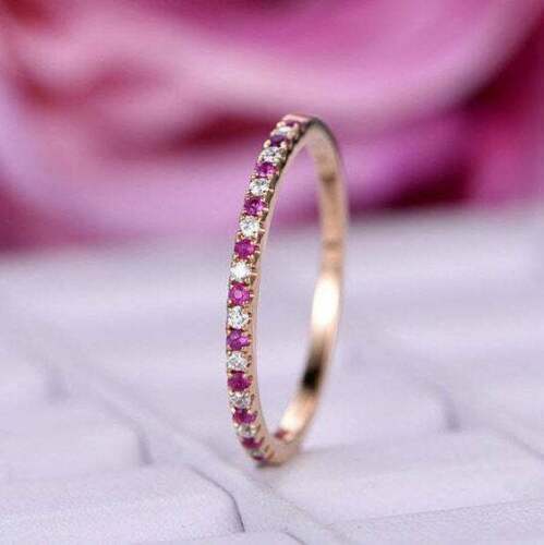 1.50 CT Round Cut Pink Sapphire 14K Rose Gold Over Half Eternity Band Ring