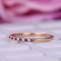 1.50 CT Round Cut Pink Sapphire 14K Rose Gold Over Half Eternity Band Ring