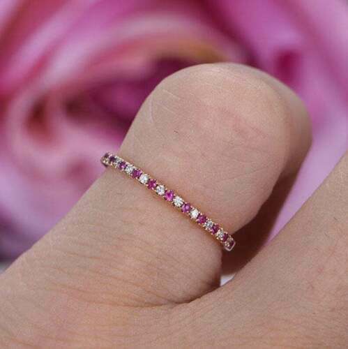 1.50 CT Round Cut Pink Sapphire 14K Rose Gold Over Half Eternity Band Ring