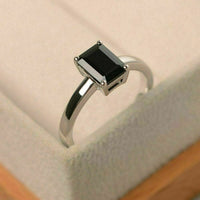 1.5 Ct Emerald Cut Black Diamond Solitaire Engagement Promise Ring 14K White Gold Over