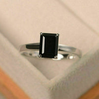 1.5 Ct Emerald Cut Black Diamond Solitaire Engagement Promise Ring 14K White Gold Over