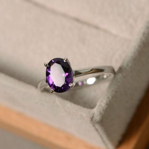 1.50 Ct Oval Cut Amethyst Diamond Engagement Wedding Ring 14K White Gold Over 925 Sterling Silver