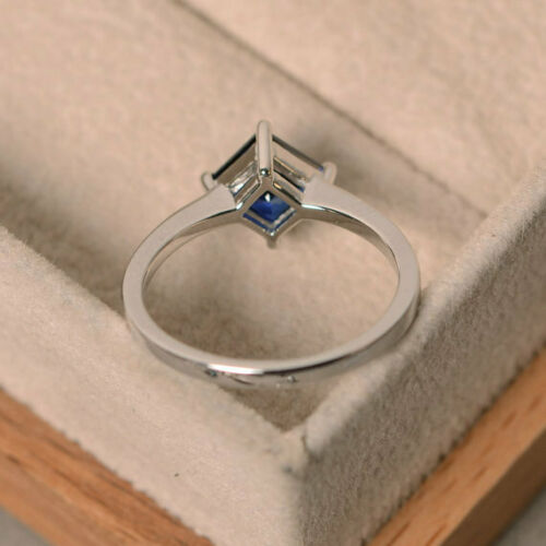 1.50 Ct Princess Cut Blue Sapphire Diamond Engagement Wedding Solitaire Ring 14K White Gold Finish 925 Sterling Silver