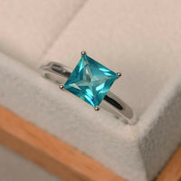 1.50 Ct Princess Cut Blue Topaz Diamond Engagement Solitaire Ring 14K White Gold Over 925 Sterling Silver