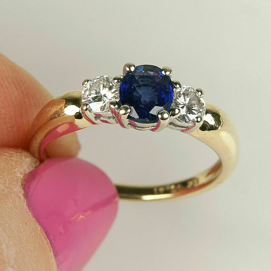 1.5 Ct Round Cut Blue Sapphire Three Stone Wedding & Anniversary Ring 14K Yellow Gold Over