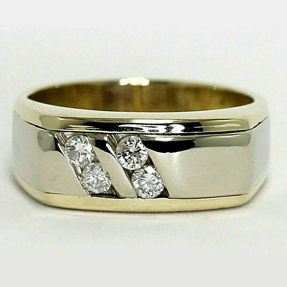 1.5 Ct Round Cut Diamond Men's Engagement Band Wedding Ring 14K Yellow Gold Over On 925 Sterling Silver
