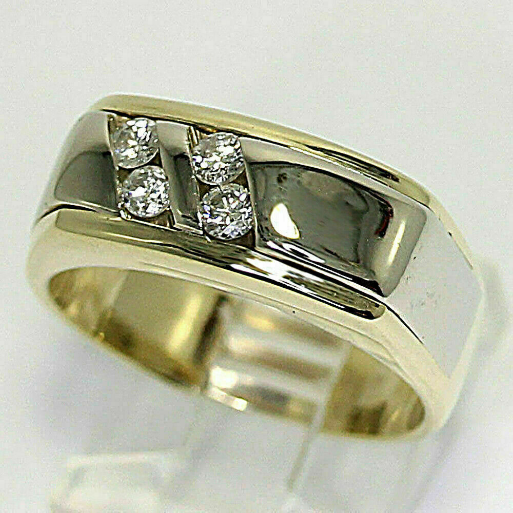 1.5 Ct Round Cut Diamond Men's Engagement Band Wedding Ring 14K Yellow Gold Over On 925 Sterling Silver