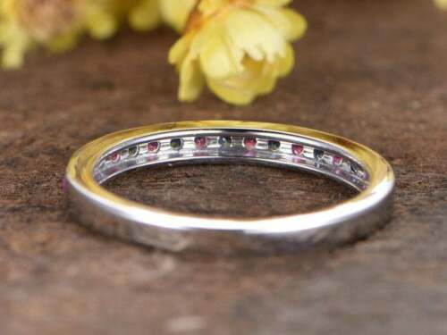 1.50 Ct Round Pink and Blue Sapphire 14K White Gold Over On 925 Sterling Silver Band Ring