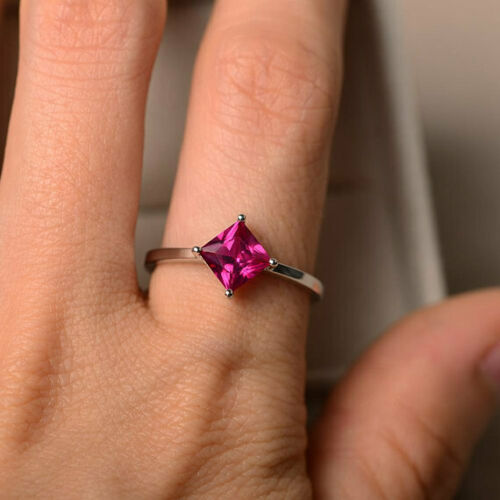 1 Ct Pink Sapphire  14K White Gold Over Solitaire Engagement Wedding Ring