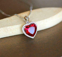 1.50 Ct Heart Cut Red Ruby Halo Love Heart Pendant Necklace 14k White Gold Over On 925 Sterling Silver