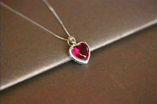 1.50 Ct Heart Cut Red Ruby Halo Love Heart Pendant Necklace 14k White Gold Over On 925 Sterling Silver