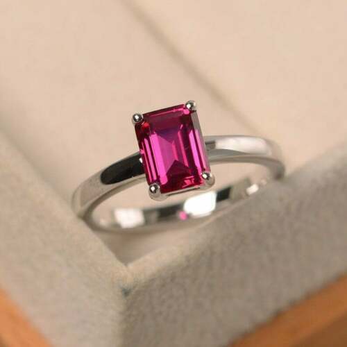 1 Ct Emerald Cut Ruby Solitaire Engagement Promise Womens Ring 14K White Gold Over