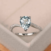 14k White Gold Over On 925 Sterling Silver 1.50 Ct Pear Cut Aquamarine & Diamond Solitaire W/Accetnts Engagement Wedding Ring